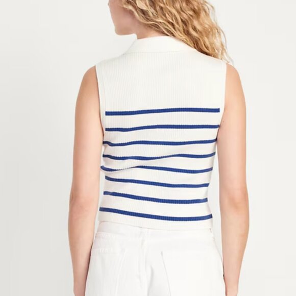 ⭐Rib-Knit Crop Polo Hipster Preppy Collared Sailor Ocean Vaca Classy Sweater Top - Picture 5 of 8